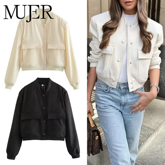 Chaqueta Bomber Mujer Otoño - Jacket Corta Aviador Manga Larga 2025