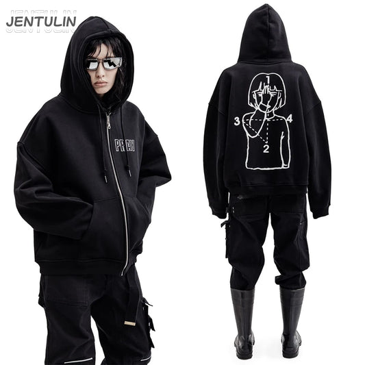 Sudadera Zip Up Hip Hop Unisex - Hoodie Pray Graphic Oversized Y2K