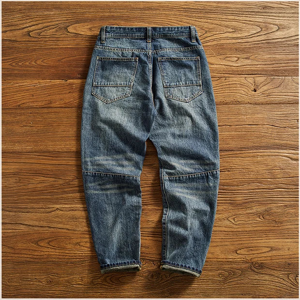 Vaqueros Moto Vintage Americanos - Jeans Cargo Parches Pesados Estilo Retro