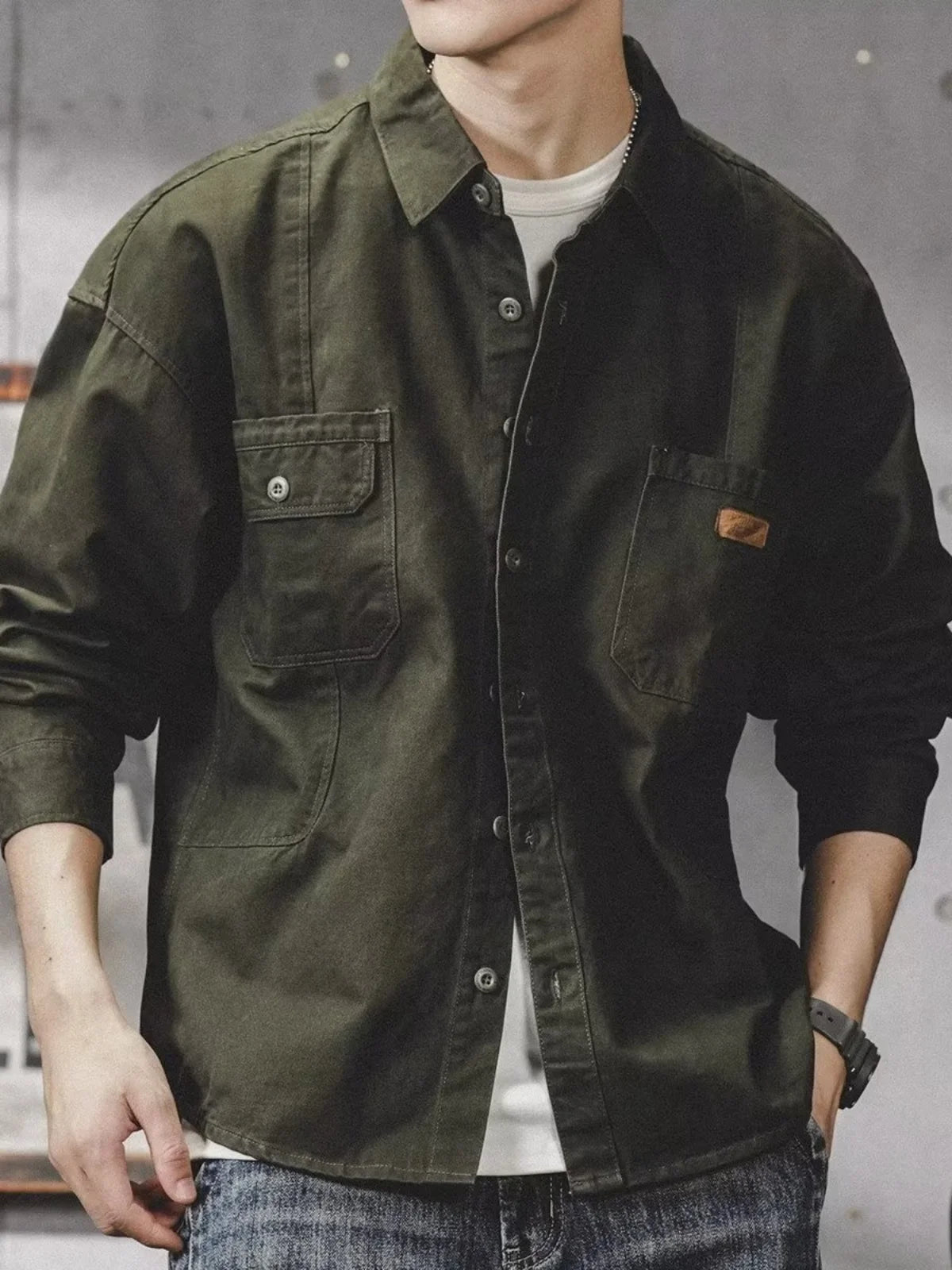 Camisa Hombre Trabajo Workwear - Manga Larga Casual Resistente Oficina Outdoor Primavera Otoño Tendencia Japonesa