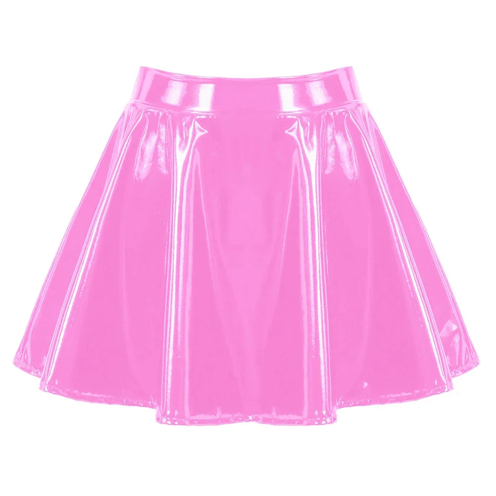 Falda Línea A Mujer Cuero Charol - Falda Mini Acampanada Clubwear Retro