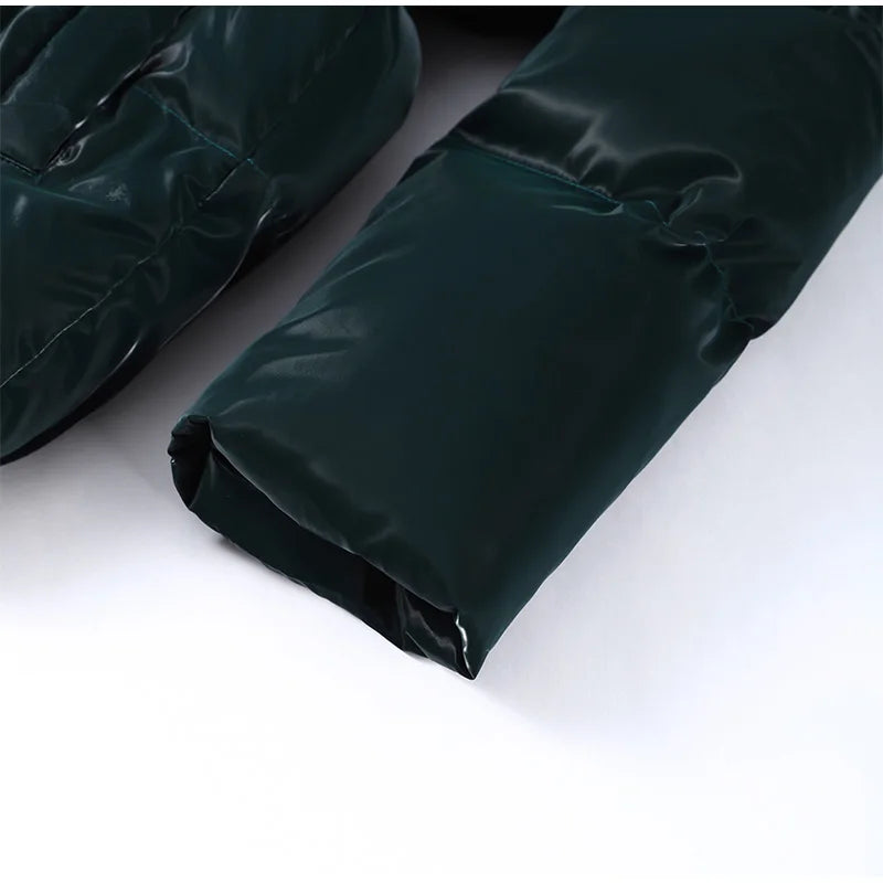 Abrigo Mujer Vintage Brillante - Abrigo Capucha Acolchado Cuello Alto 2025