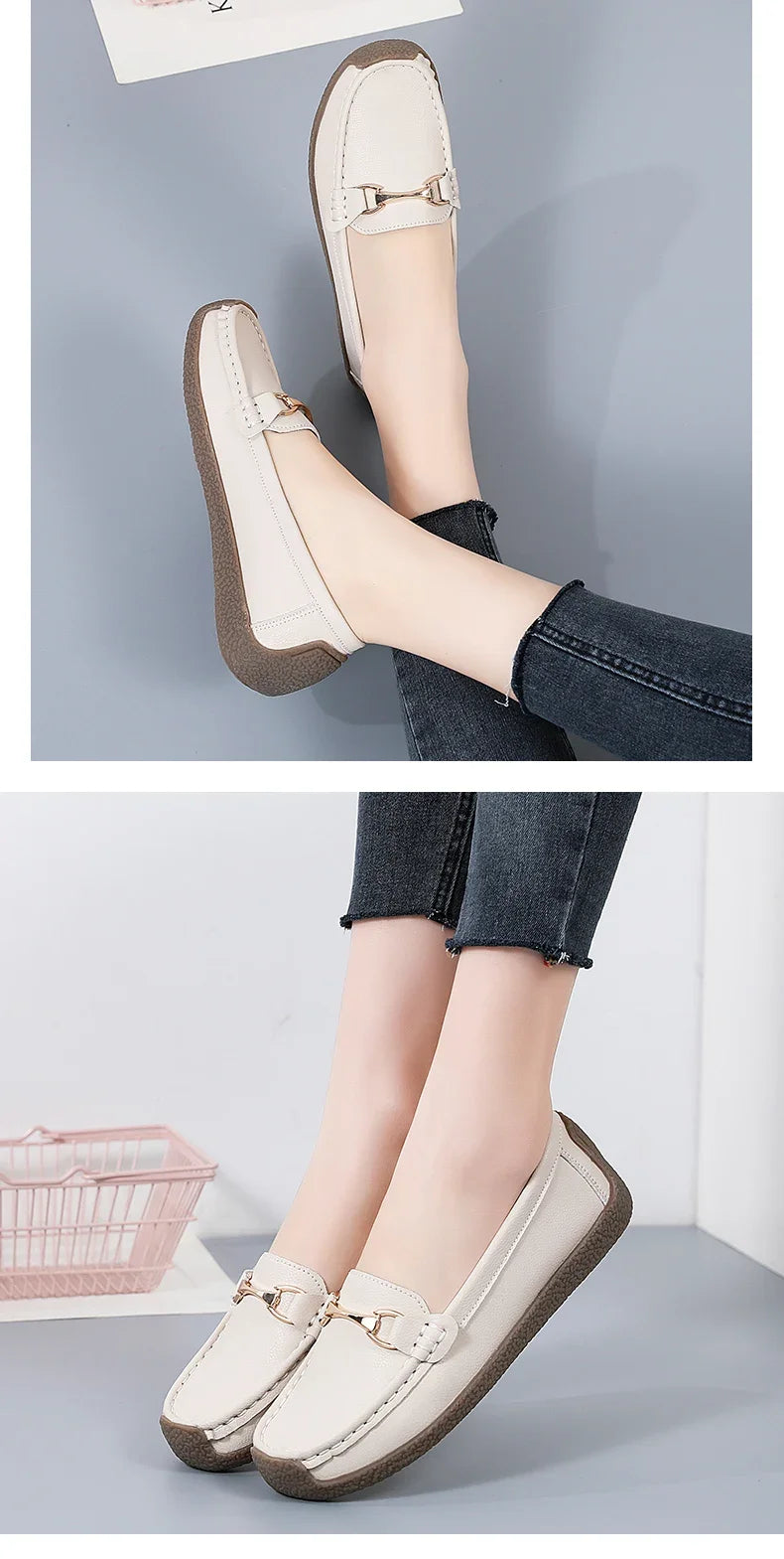 Zapatos Piel Mujer Moccasins - Loafers Designer Slip-On Planos Talla Grande