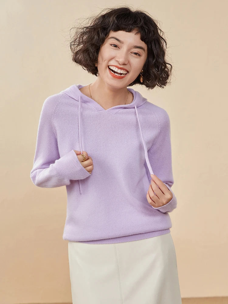 Sudadera Mujer Cashmere Capucha 100% - Pullover Punto Otoño Invierno Lujo