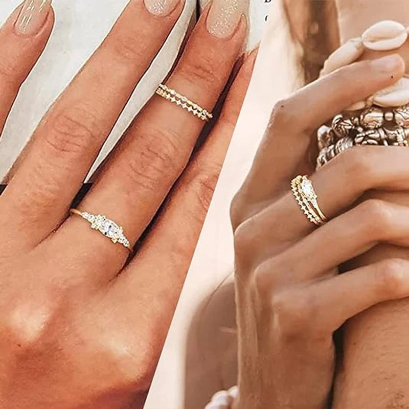 Anillos Apilables Oro Mujer - Delicados Chapado 14K Circonita Talla 6-10