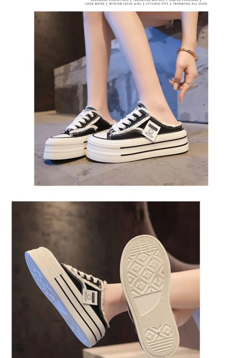 Chinelos Canvas Mujer Medio - Sneakers Slip-On Plataforma Transpirables Loafers