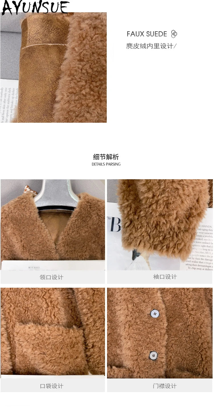 Chaqueta Lana Mujer Natural - Chaqueta Cordero Cuello V Media Largo 2025