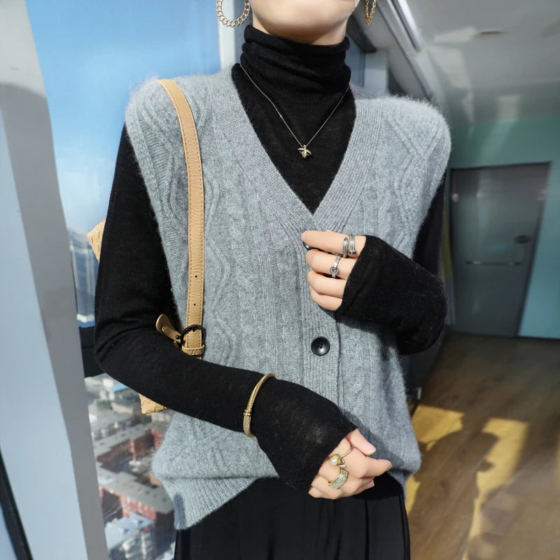 Chaleco Mujer Cashmere Cuello V - 100% Lana Merino Otoño Invierno Casual