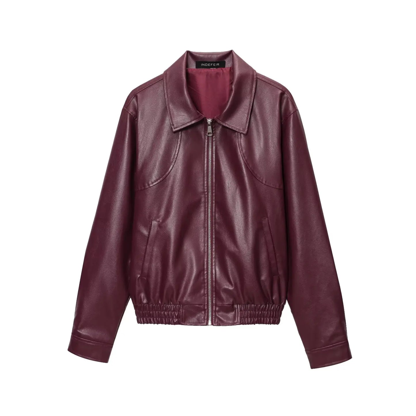 Chaqueta Cuero Mujer Burgundy - Chaqueta Retro Americana 2025