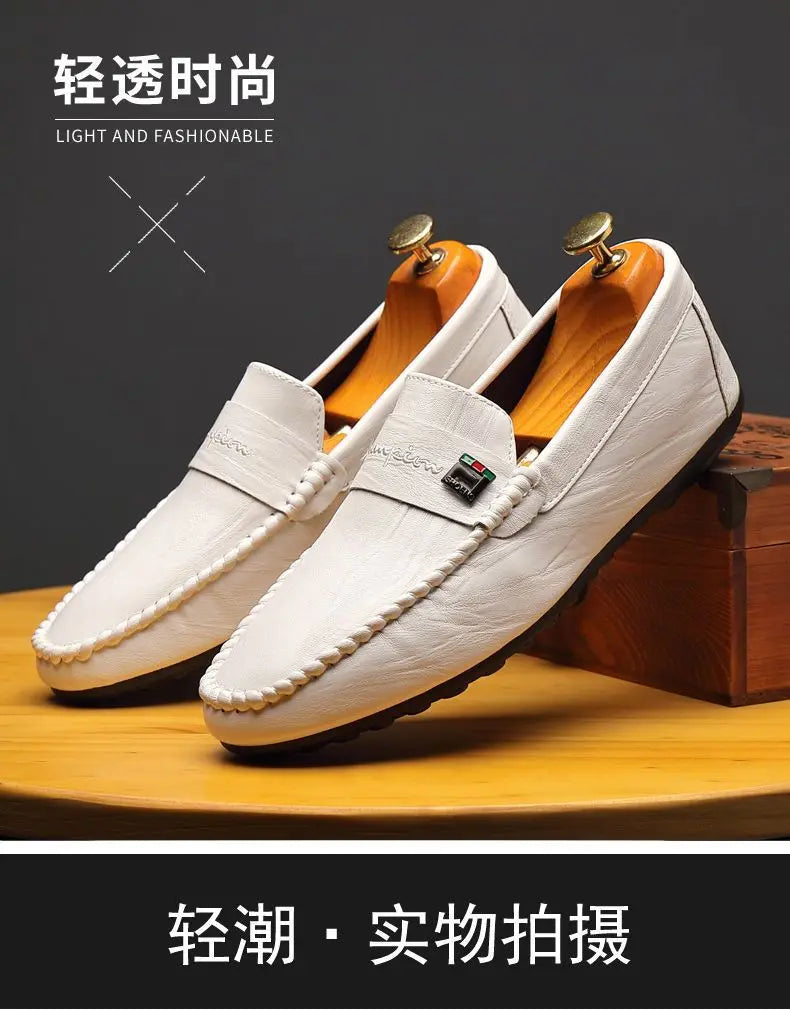 Mocasines Hombre Blancos Cuero - Vestir Casual Slip-On Primavera Otoño Designer