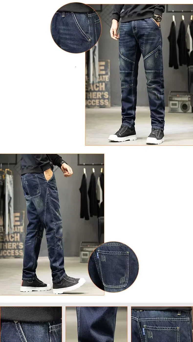 Vaqueros Baggy Hombre Talla Grande Coreanos - Jeans Sueltos Rotos Pierna Recta Fashion