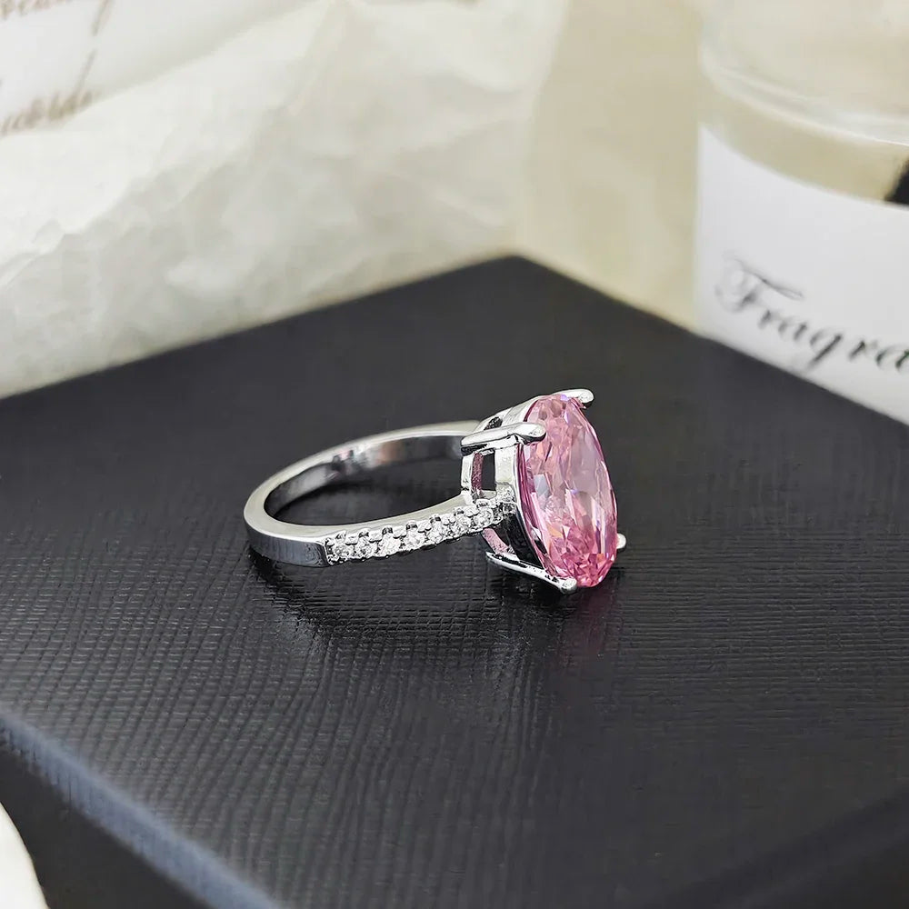 Anillo Oval Rosa Mujer - Oro Rosa Circonita Compromiso Personalizado