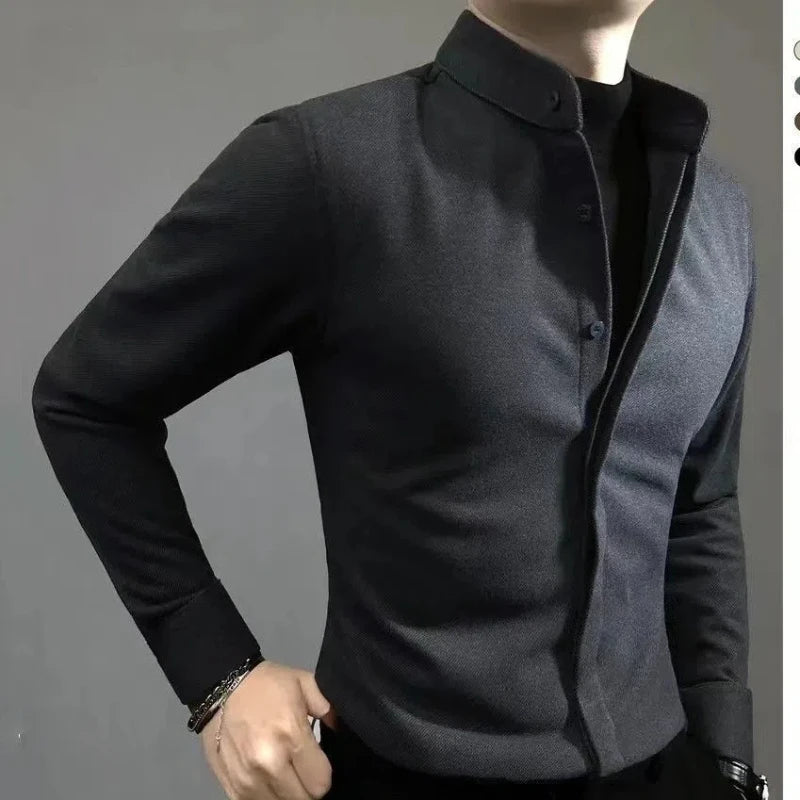 Camisa Hombre Business Casual Primavera Otoño - Manga Larga Solapa Botones Ocultos Coreano Streetwear Oficina