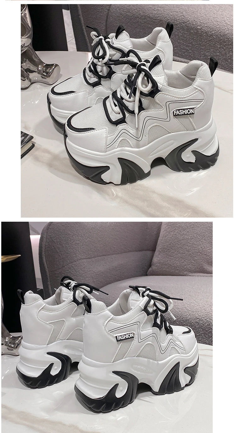 Sneakers Walking Mujer Plataforma Chunky - Zapatillas Piel 10CM Cuña Invierno