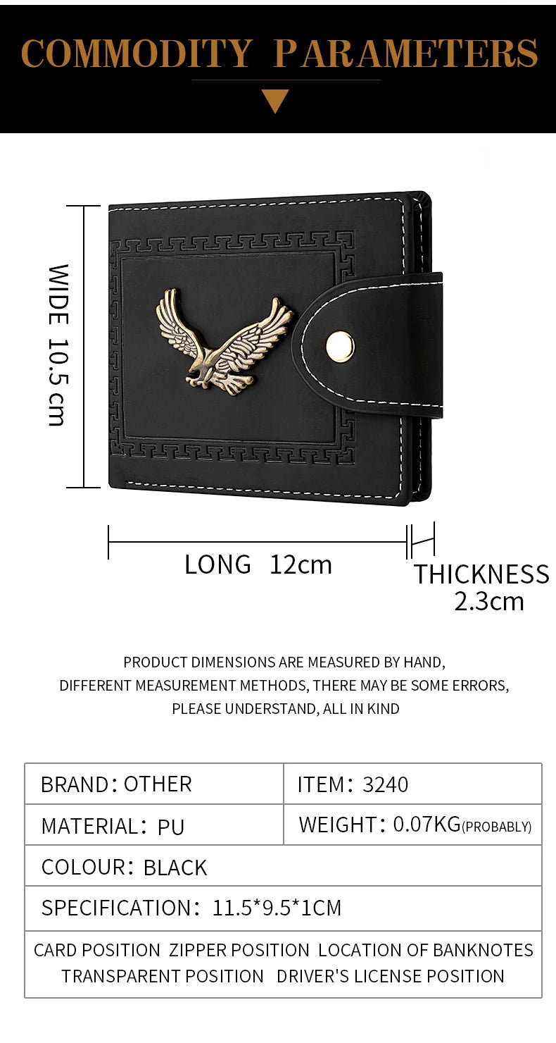 Cartera Hombre Corta Cuero PU - Billetera Plegable Tarjetero Águila