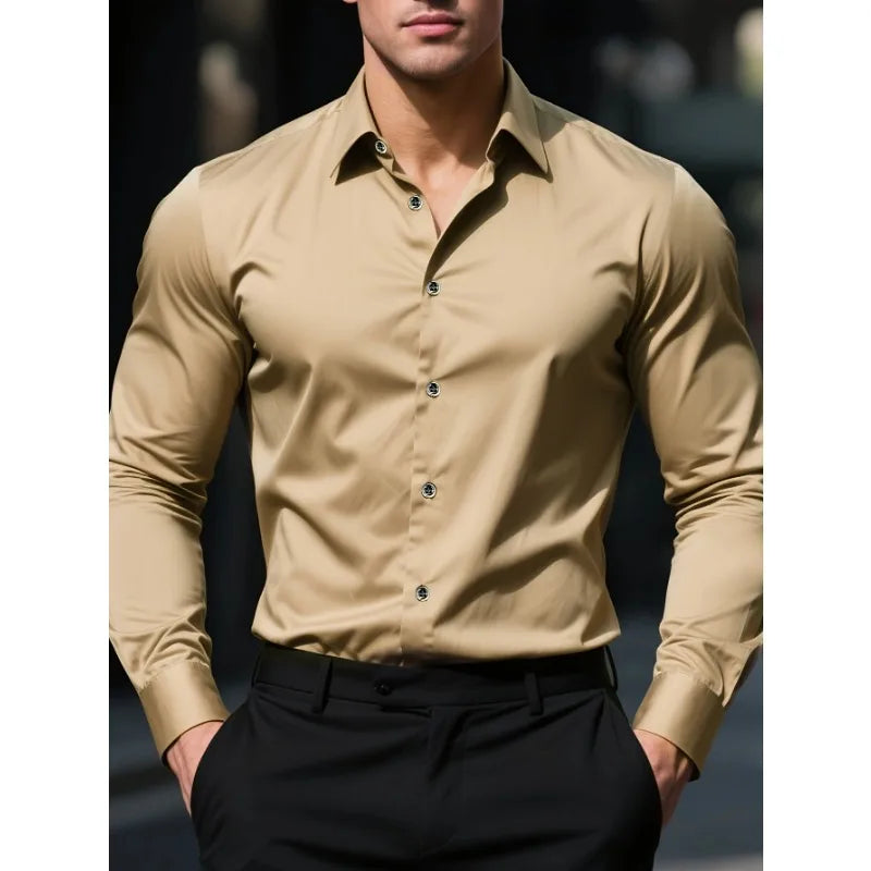 Camisa Blanca Formal Hombre Manga Larga Elástica