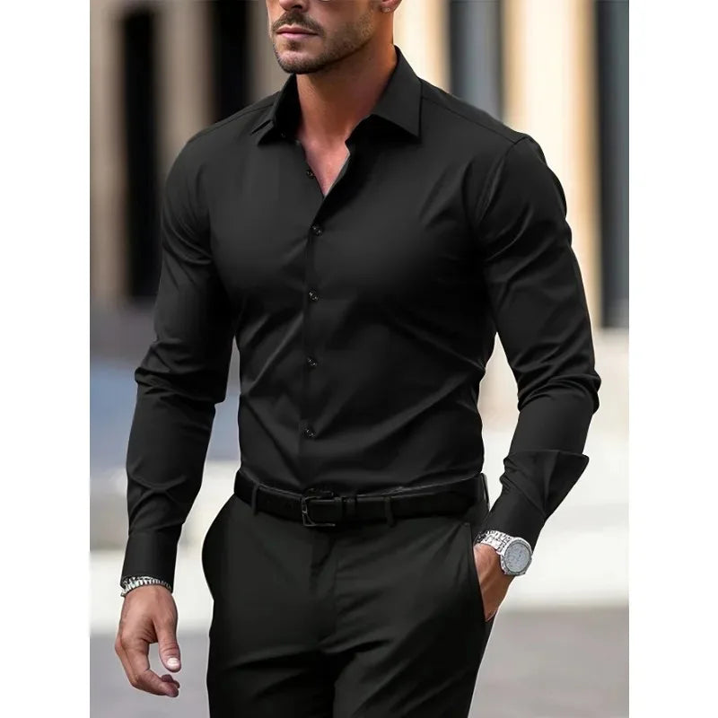 Camisa Blanca Formal Hombre Manga Larga Elástica