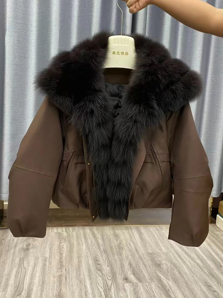 Abrigo Mujer Plumas Ganso Piel Zorro - Chaqueta Invierno Impermeable