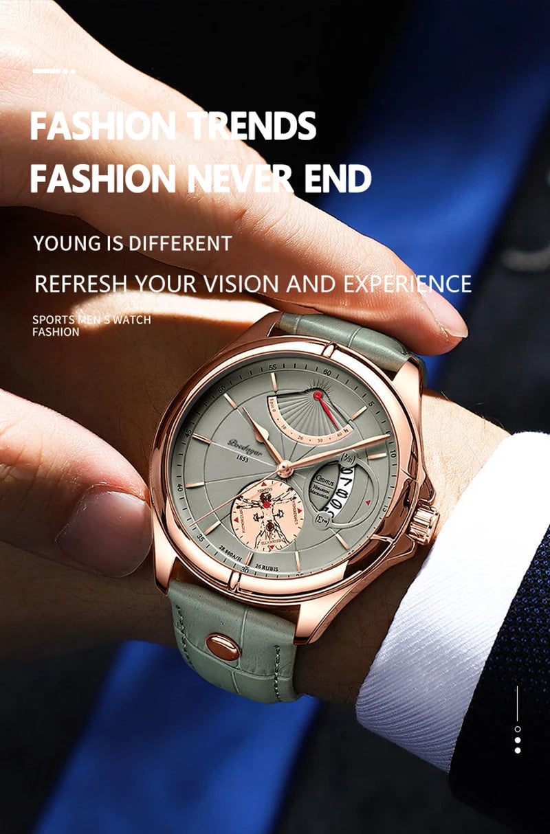 Reloj POEDAGAR Luxury para Hombre - Cuarzo Business Cuero Calendario Resistente al Agua