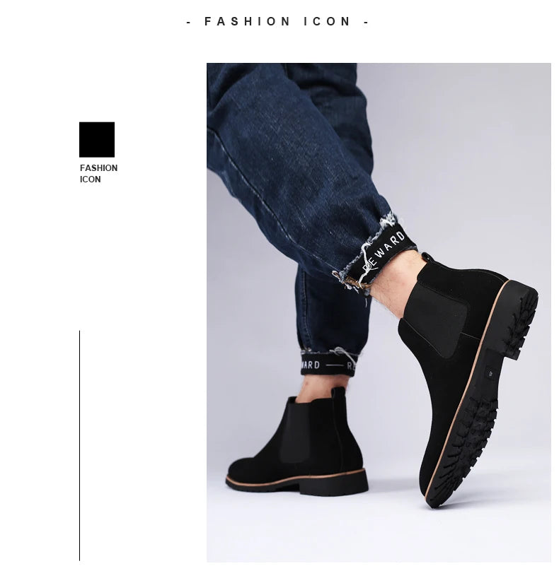 Botines Hombre Fashion Chelsea - Cuero Tobillo Casual Negros Outdoor High-Top Boda