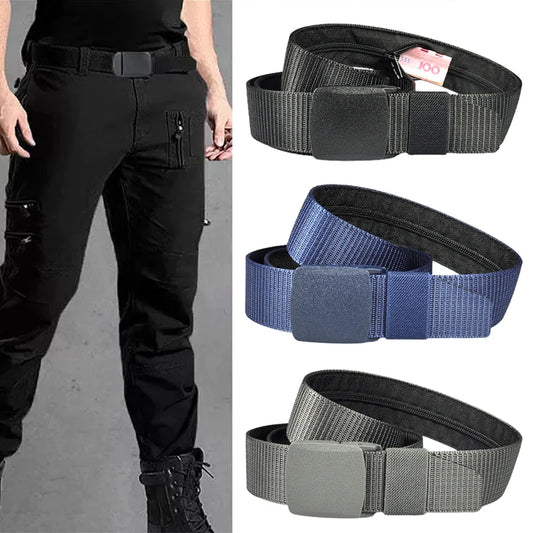 Cinturón Hombre con Bolsillo Secreto Cremallera - Nylon Seguridad Anti-Robo Cartera Oculta Regalo