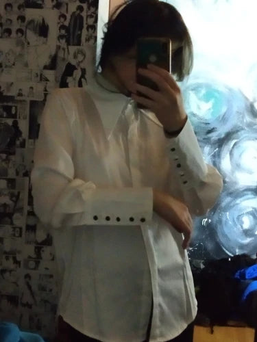 Camisa Satén Seda Mujer Vintage - Blusa Blanca Manga Larga Elegante