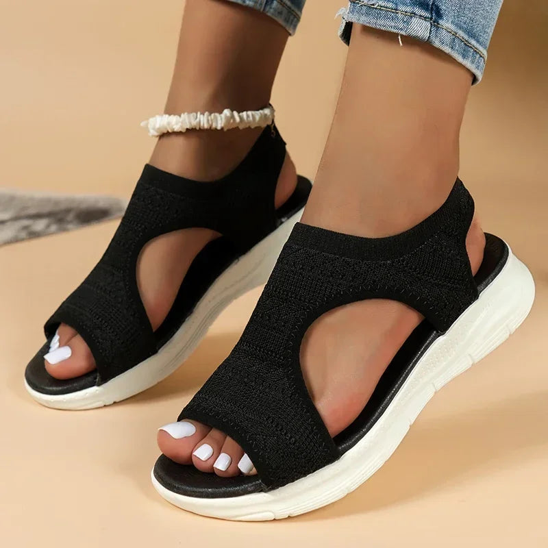Sandalias Cuña Mujer Casual - Zapatos Tejidos Punta Abierta Planas Outdoor Talla Grande