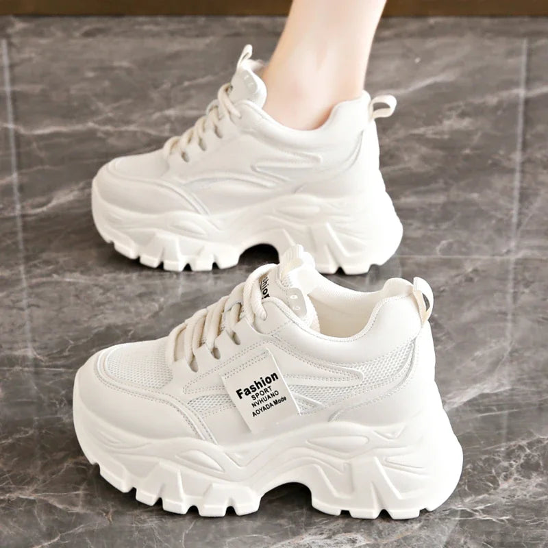 Sneakers Blancos Plataforma Mujer 2025 - Zapatillas Vulcanizadas Transpirables