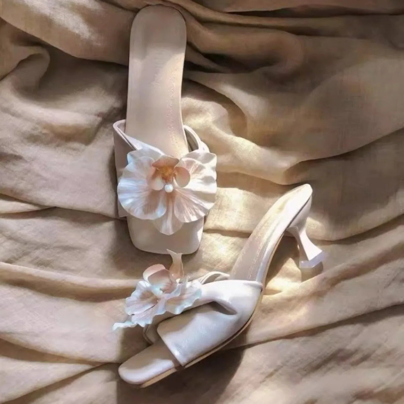 Sandalias Elegantes Mujer 2025 - Zapatos Tacón Alto Flores Fashion Casual