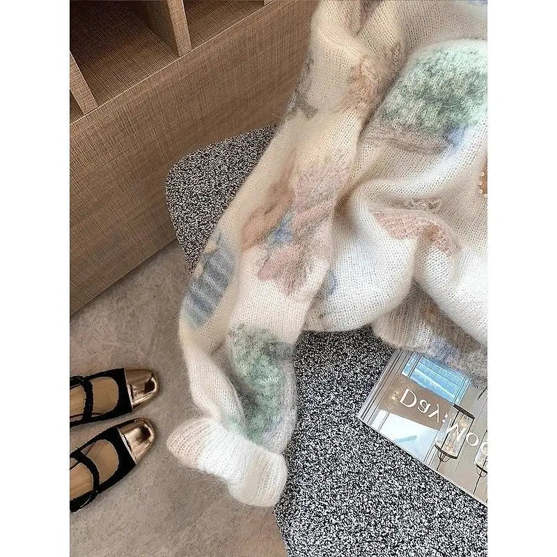 Jersey Mujer Otoño Invierno Estilo Suave - Holgado Versátil Estampado Perlas