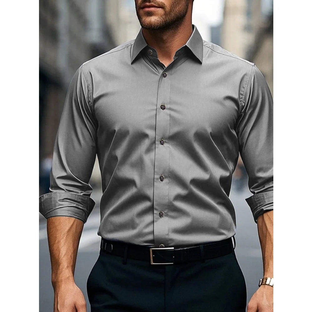 Camisa Blanca Formal Hombre Manga Larga Elástica