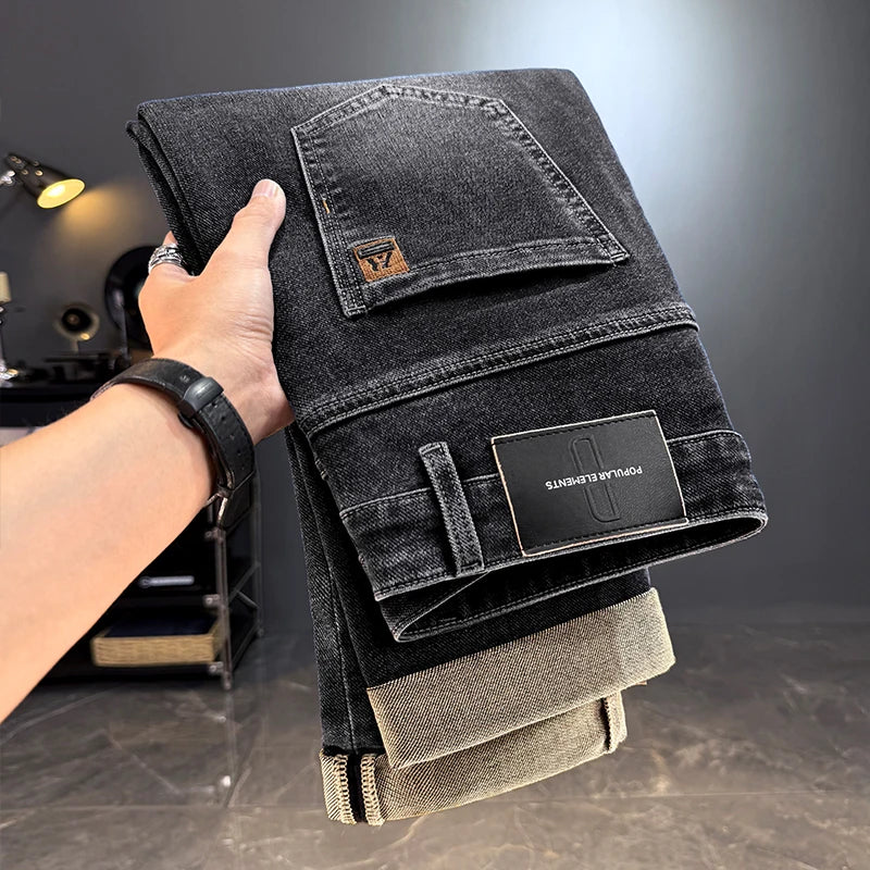 Vaqueros Hombre Otoño Invierno Coreanos - Jeans Rectos Stretch Casuales con Cinturón