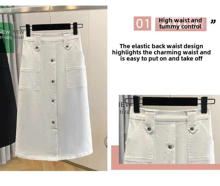 Falda Mujer Denim Tallas Grandes Primavera - Midi Cintura Alta Elástica