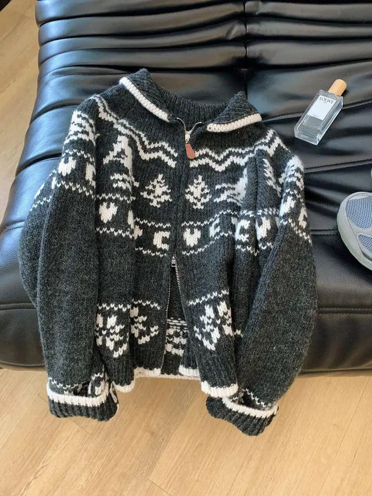 Cárdigan Mujer Navidad Punto Retro - Holgado Manga Larga Otoño Invierno