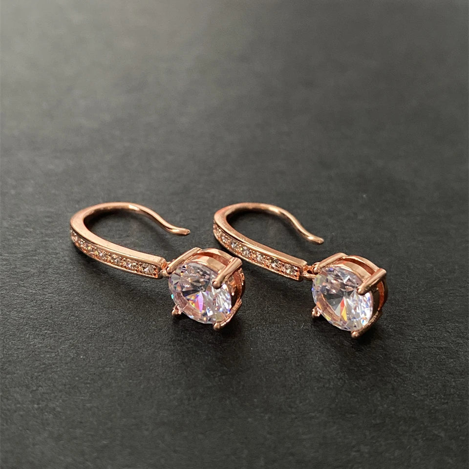 Pendientes Gancho Circonita Redonda - Minimalistas Elegantes Mujer