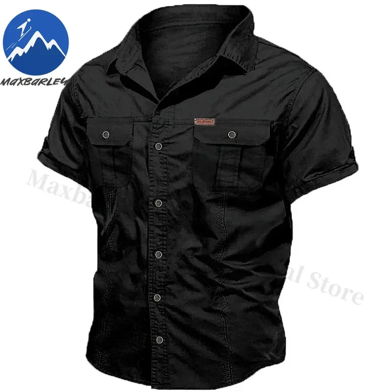 Camisa Hombre Trabajo Cargo 2025 - 100% Algodón Manga Corta Multi-Bolsillos Pesca Caza Verano