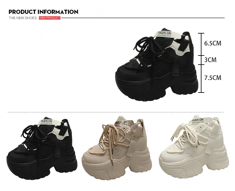 Sneakers Walking Mujer Plataforma Chunky - Zapatillas Piel 10CM Cuña Invierno