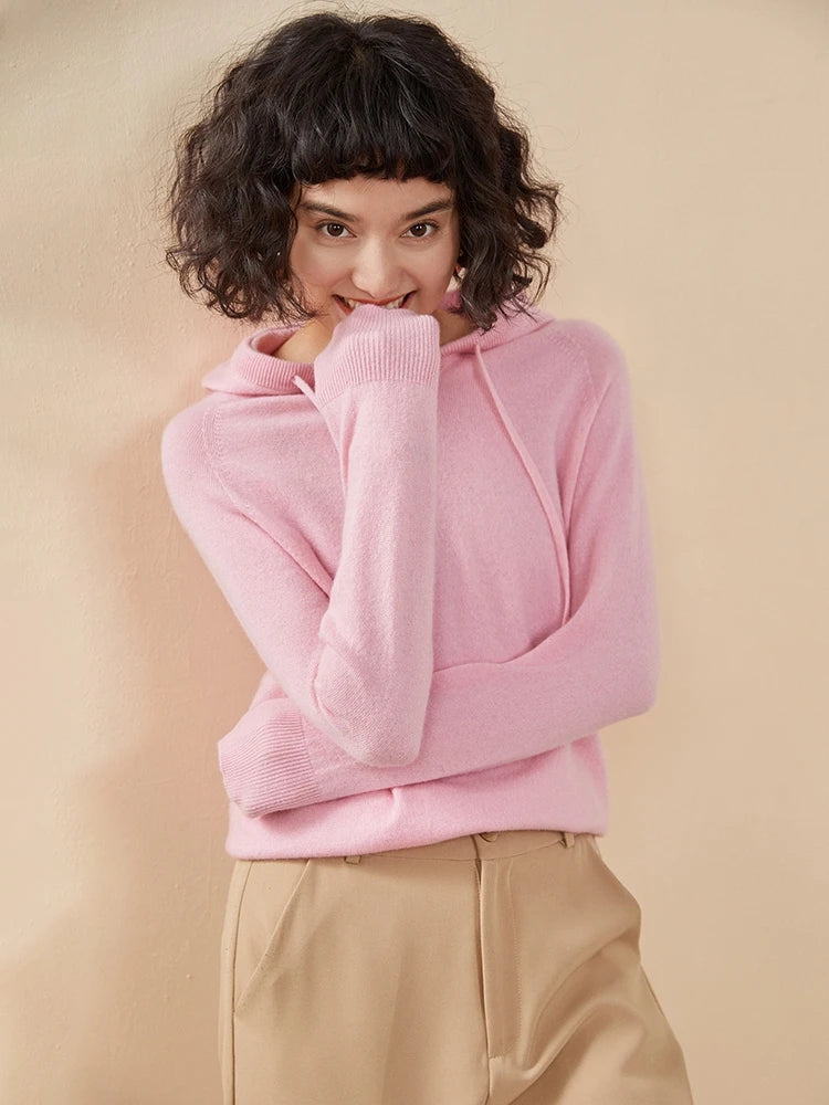 Sudadera Mujer Cashmere Capucha 100% - Pullover Punto Otoño Invierno Lujo