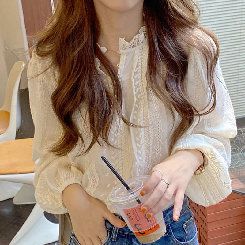 Blusa Encaje Mujer Oficina - Camisa Elegante Primavera Otoño