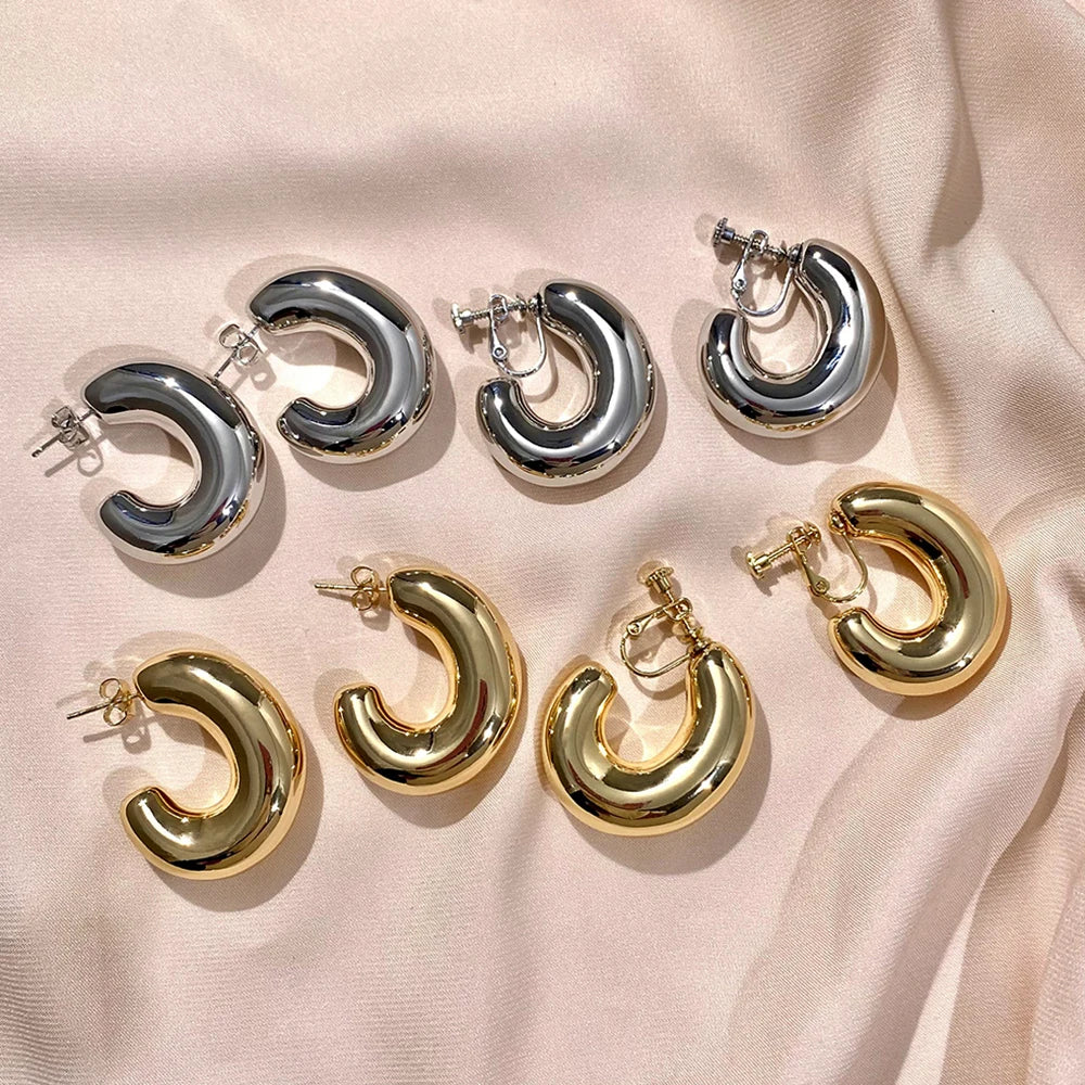 Pendientes Aro Grande Clip Dorado - Minimalistas Sin Perforación 2023