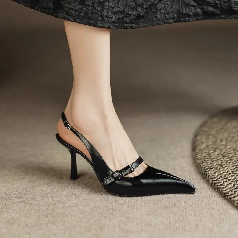 Sandalias Tacón Mujer Elegantes 2025 - Zapatos Hebilla Oficina Punta Cerrada