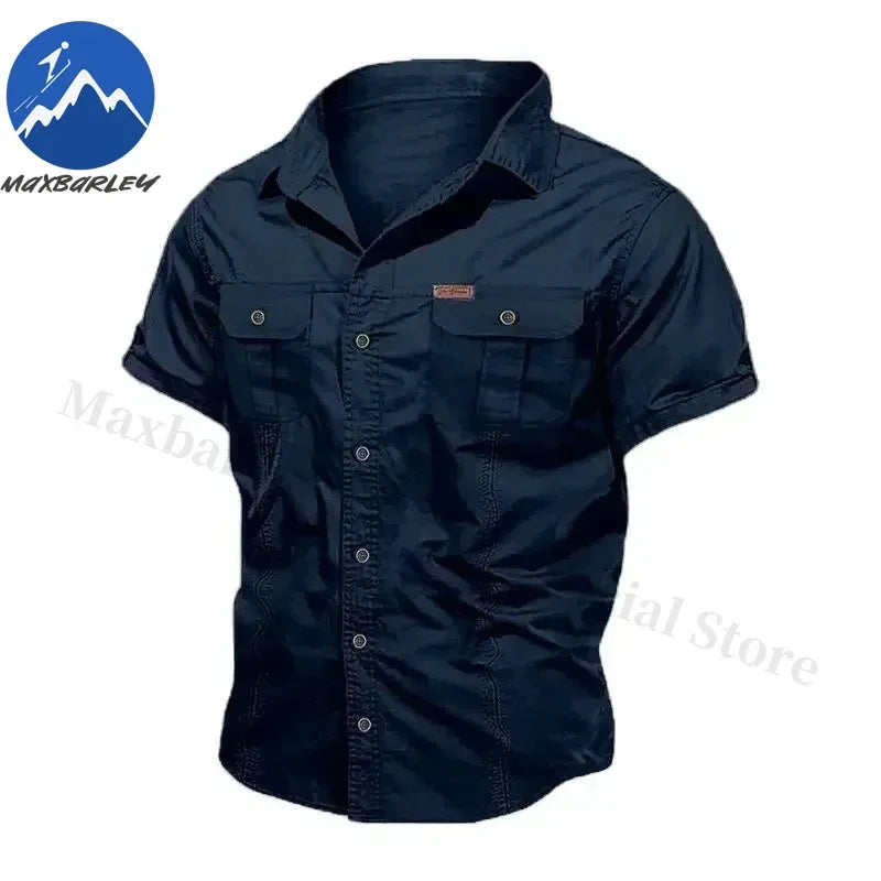 Camisa Hombre Trabajo Cargo 2025 - 100% Algodón Manga Corta Multi-Bolsillos Pesca Caza Verano