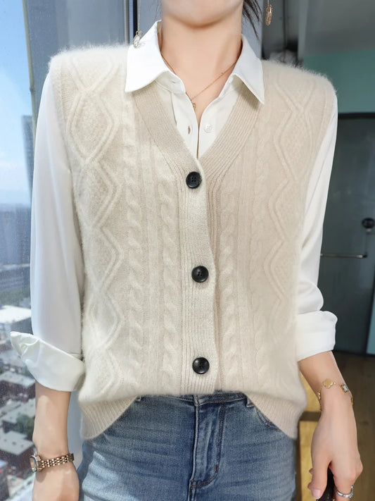 Chaleco Mujer Cashmere Cuello V - 100% Lana Merino Otoño Invierno Casual