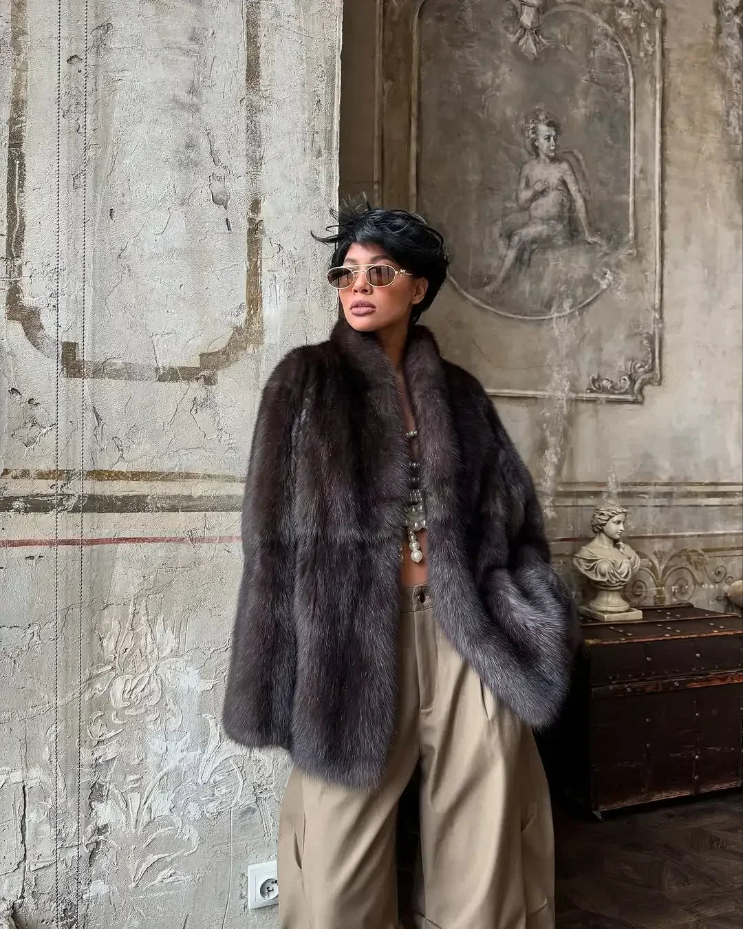 Abrigo Piel Mujer Marrón Medio - Abrigo Solapa Botón Oculto Elegante