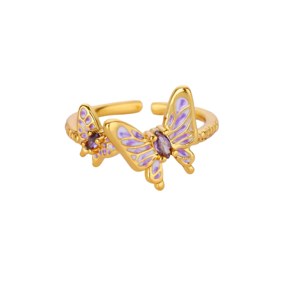 Anillo Mariposa Circonita Mujer - Acero Inoxidable Dorado Ajustable