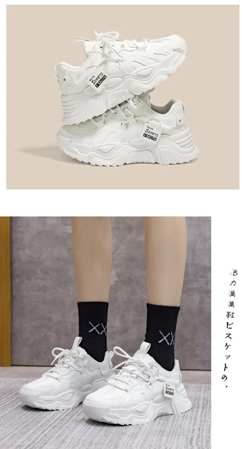 Sneakers Chunky Piel Mujer 2025 - Zapatillas Luxury Running Vulcanizadas