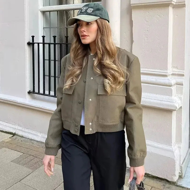 Chaqueta Bomber Mujer Otoño - Jacket Corta Aviador Manga Larga 2025