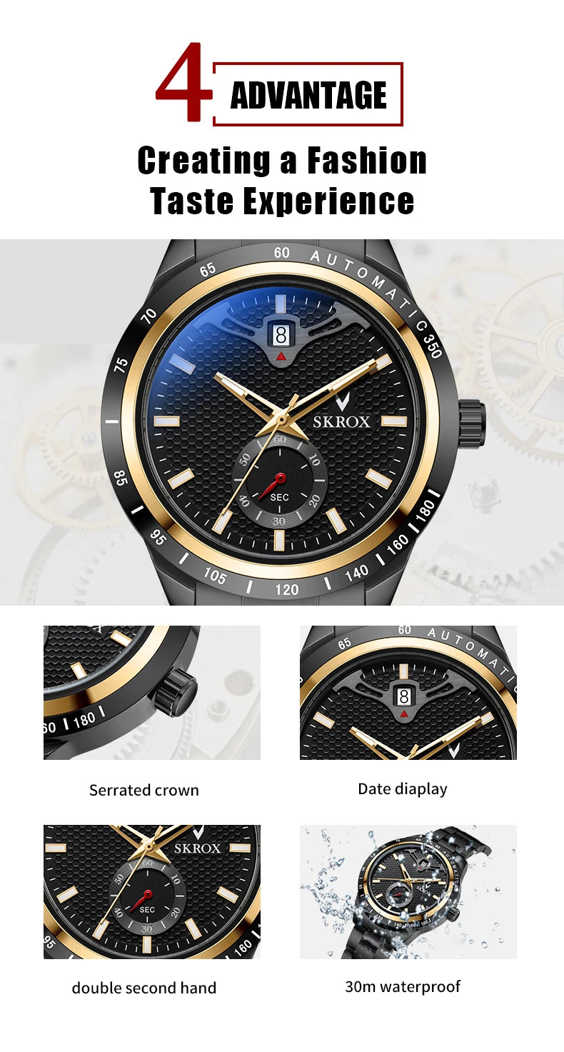 Reloj SKROX Automático Mecánico - Zafiro Acero Inoxidable Military Resistente al Agua