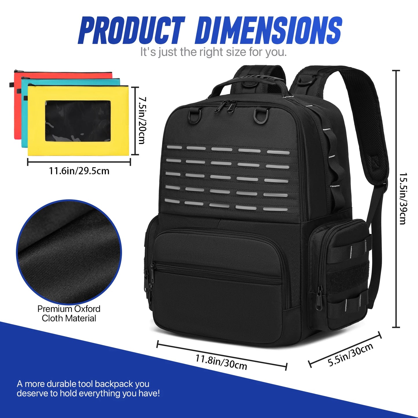 Mochila Herramientas Profesional Heavy Duty - Almacenamiento 3 Bolsas Electricista Fontanero