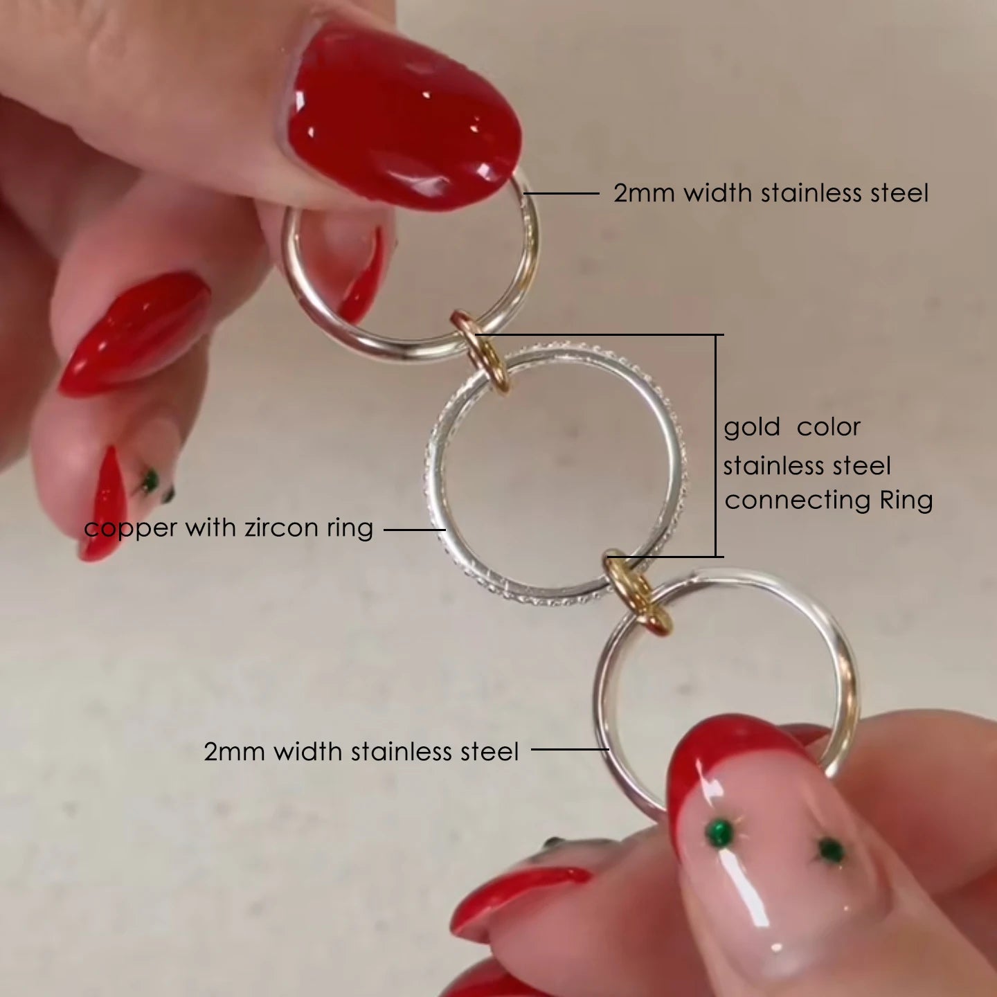 Set 3 Anillos Apilables Entrelazados - Acero Inoxidable Circonita Plata